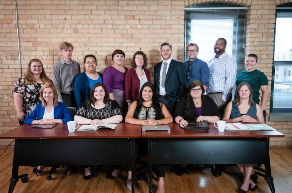 Bottom (left to right) Nadya Bucklin (Friendship Academy); Erin Skulski (Office to End Homelessness); Carla Esquibel (Prodeo Academy); Rauel Arismendez (Project for Pride in Living); Krystal Garvais (Teen Hope/MVNA); Top (right to left) Jay Klyman (Jay and Rose Phillips); Jay Rathell (Hiawatha Academies); Ben Suker (Pohlad Family Foundation); Jon Bellefeuille (Greater Twin Cities United Way); Jessie Miller (KIPP Through College); Hannah Bech (Venture Academies); Mychie Yang (Youthlink); Hart Hornor (Eastside Financial Center, LLS) and Sarah Reiter (180 Degrees).
